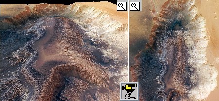 Foto e animazione ottenute grazie alla sonda Mars Express della Hebes Chasmas e dell'altopiano al suo centro
