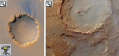 Foto e filmato del cratere Victoria, dove è sceso il rover Spirit, a sinistra, e del cratere Hale.
