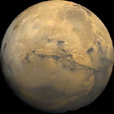 Il pianeta Marte fotografato dall'orbiter della Viking 1 il 22/2/1980; si vede molto bene la Valles Marineris.