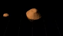 Animazione che mostra l'asteroide ermeosecante (66391) 1999 KW4 e del suo satellite