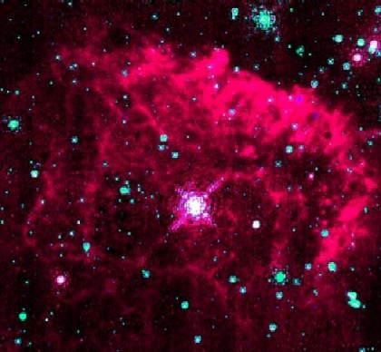 La Nebulosa planetaria Pistol, con al centro la stella massiva che l'ha creata