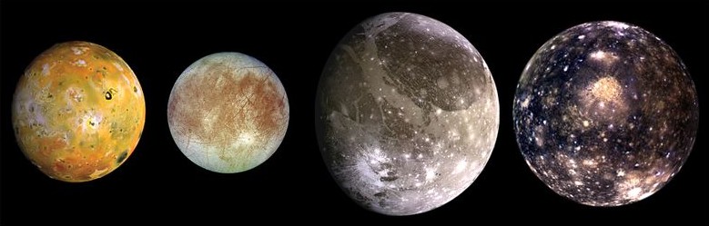 Fotomontaggio delle 4 lune galileiane