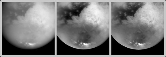 La superficie di Titano fotografata durante l'avvicinamento della Huygens